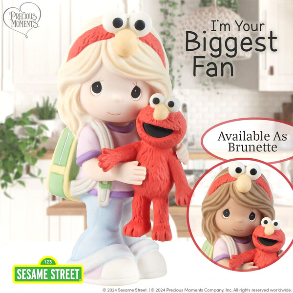 Precious Moments Sesame Street I’m Your Biggest Fan Elmo Blonde Girl Figurine